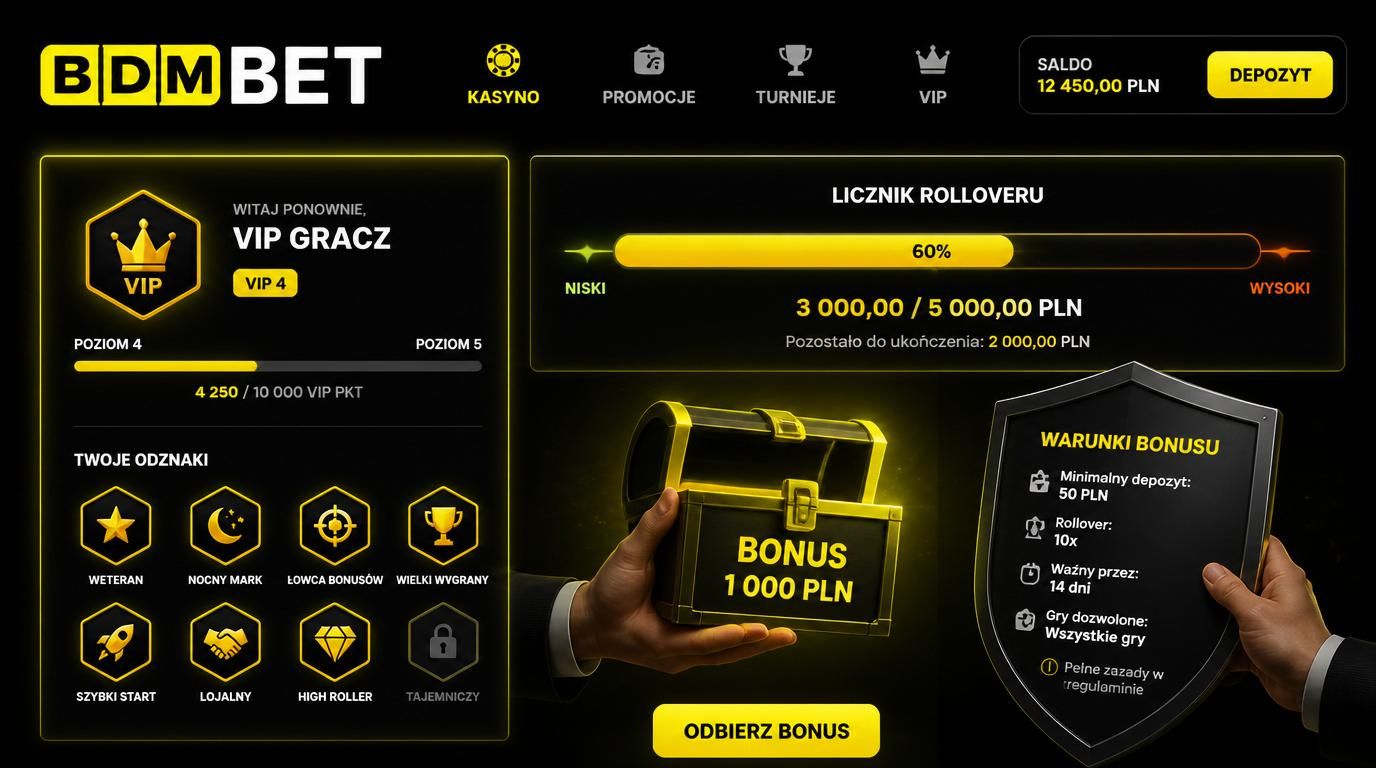 VIP gracz patrzy na licznik rolloveru i warunki bonusu