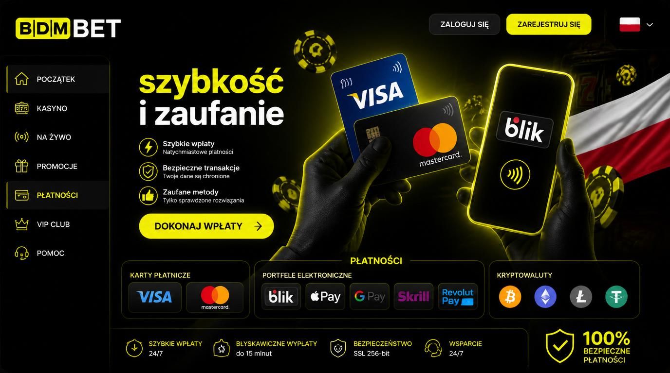 Interfejs kasyna z opcjami płatności dla graczy z Polski, pokazujący różne metody